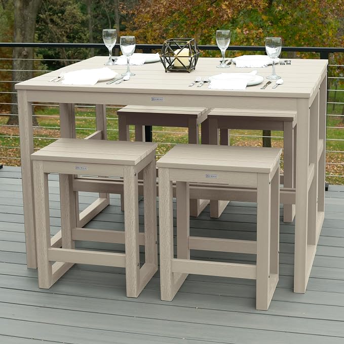 highwood Monroe 6-Piece Counter Height Modern Balcony Set, 2 Tables and 4 Stools, Whitewash