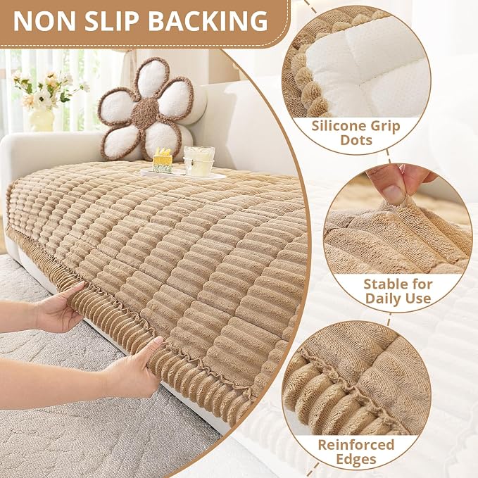 OstepDecor Couch Cover for Dogs, Washable Non Slip Sofa Cover for Pets | Soft Couch Covers for Sofa, Loveseat and Sectional, Furniture Protector Against Pet Hair & Dirt (35.4" x 70.9", Khaki)