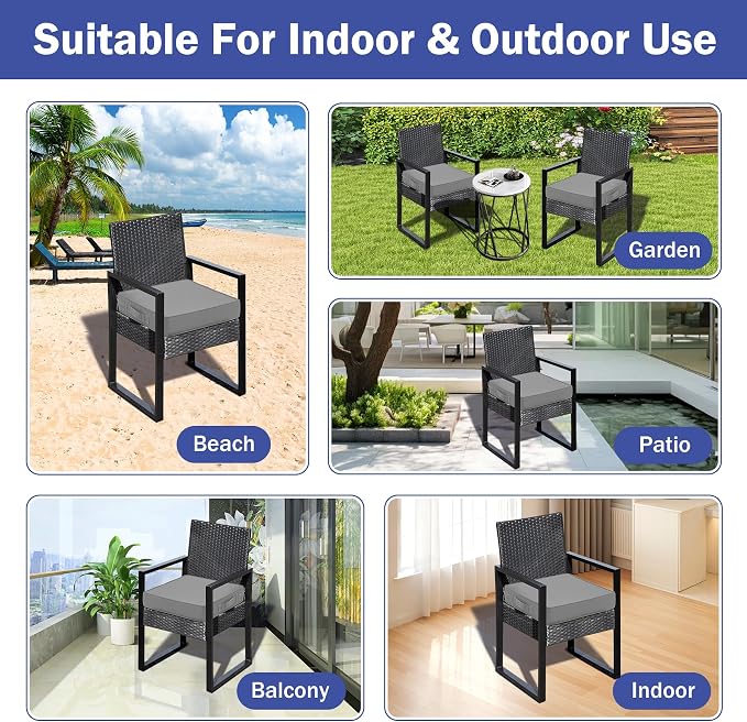 IASEAHK Patio Chair Cushions, 19" x 19" x 3" Outdoor Chair Cushions Set of 4, Waterproof Outdoor Cushions for Patio Furniture, Outdoors Seat Cushions with Handle and Ties, Light Grey