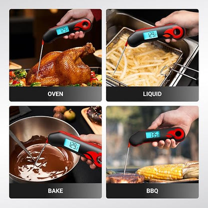ThermoMaven Professional Meat Thermometer, Instant Read in 0.5 Sec, NIST Certified Accuracy ±0.5°F, IP67 Waterproof, Ambidextrous Backlight & Auto-Rotating Display, for BBQ/Grill/Cooking, Black&Red | Instant Read in 0.5 Sec, IP67 Waterproof, Ambidextro...
