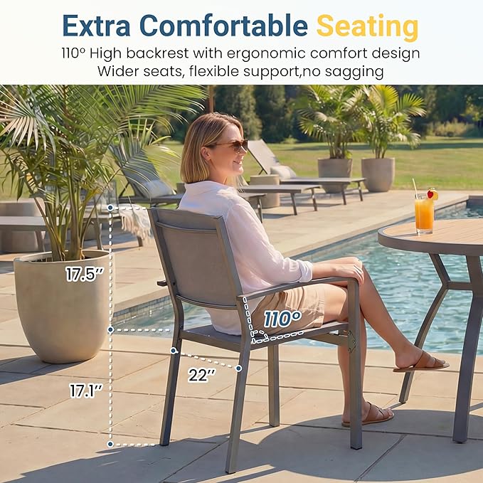 Patio Table and Chairs for 4, Outdoor Patio Dining Furniture Set with Aluminum Table and Metal Textilene Chairs, All-Weather Patio Table Set with HDPS Rectangular Tabletop for Garden Porch