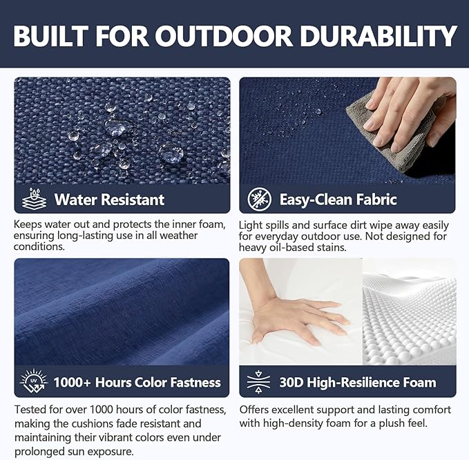 Goodgoods 20 x 20 Outdoor Chair Cushions Set of 4, Fade-Resistant & Water-Resistant Patio Seat Cushion Pads with Ties, 30D High-Resilience Foam for Dining Room Kitchen Chairs, Indigo