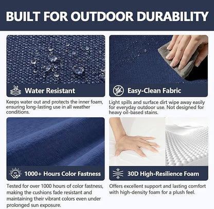 Goodgoods 20 x 20 Outdoor Chair Cushions Set of 4, Fade-Resistant & Water-Resistant Patio Seat Cushion Pads with Ties, 30D High-Resilience Foam for Dining Room Kitchen Chairs, Indigo
