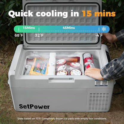 Setpower Car Refrigerator 50 Hours Backup Cooling 27 Quart 12 volt Fridge Portable Car Freezer 12V Coolers for Vehicles Electric Cooler for Car Camping Truck Van RV SUV Road Trip Travel (RF25 Grey)