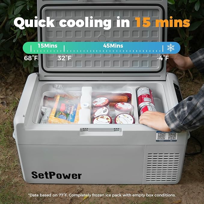 Setpower 12V Refrigerator 50 Hours Backup Cooling 21 Quart 12V Coolers for Vehicles Portable Freezer for Travel Car Fridge Electric Cooler for Car Camping Truck Van RV SUV Road Trip (RF20,Grey)