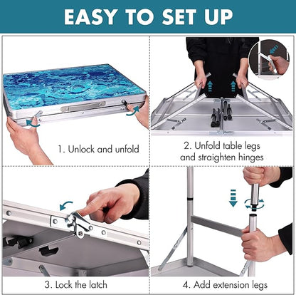 VILLEY Folding Camping Table 3FT, Adjustable Height Portable Aluminum Table with Handle, Lightweight Foldable Table for Outdoor Picnic BBQ Travel Camping Indoor Use
