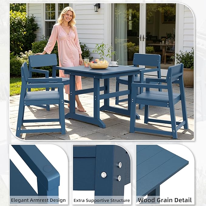 Shintenchi 5 Pieces Outdoor Dining Set,HDPE Outdoor Table and Chairs Set for 4,All Weather Patio Furniture Sets,Modern Wooden Textured Dining Sets for Backyard,Garden,Blue