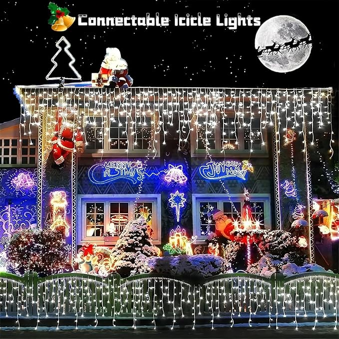 YEGUO 66ft 800 LED Icicle Lights Outdoor Waterproof, 160 Drops Icicle Christmas Light Connectable, 8 Modes White Icicle Xmas Lights with Timer Memory