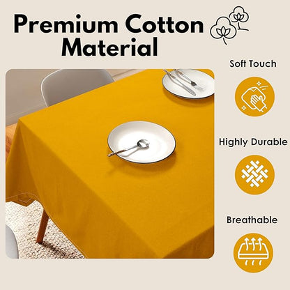 Farmhouse 52"x70" Tablecloth 100% Cotton Washable Rustic Rectangle Table Cover for Gifts, Dining, BBQ, Buffet Parties & Camping - Mustard Yellow