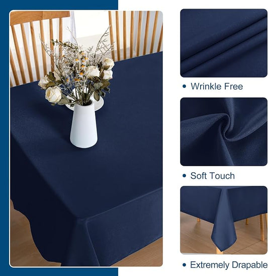 DWCN Rectangle Tablecloth - 52 x 70 Inch - Waterproof Stain and Wrinkle Resistant Washable Table Cloth, Decorative Fabric Table Cover for Kitchen Dining Room Party and Outdoor Use, Navy Blue
