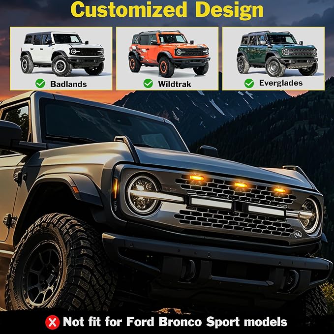 Front LED Grill Lights Compatible with Ford Bronco Accessories 2021 2022 2023 2024 2/4 Doors, Amber