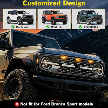 Front LED Grill Lights Compatible with Ford Bronco Accessories 2021 2022 2023 2024 2/4 Doors, Amber
