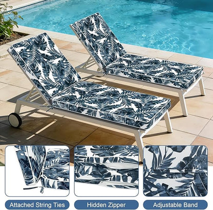 LVTXIII Outdoor Chaise Lounge Cushion 72x21x3 Inch, Water-Repellent Patio Seat Cushion with Ties & Hidden Zipper, Thick Foam Pad for Lawn Chair, Poolside, Patio Furniture, Palm Blue