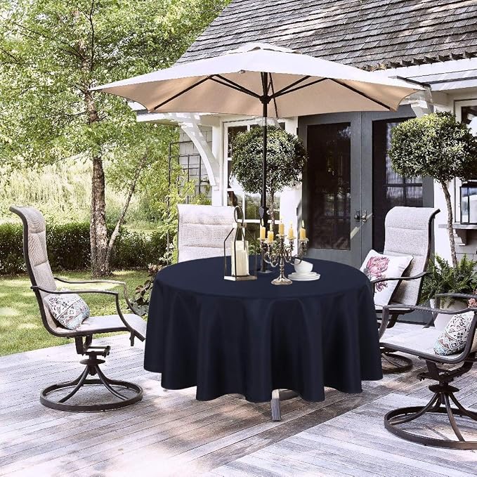 LUSHVIDA Round Outdoor Tablecloth with Umbrella Hole and Zipper, 70 Inch Navy, Washable Waterproof Table Cloth Spill Proof Wrinkle Free Table Cover for Patio Spring Summer Picnic BBQS