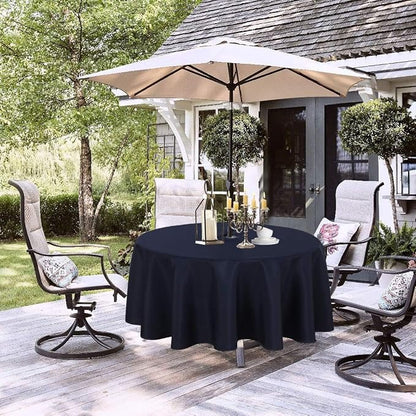 LUSHVIDA Round Outdoor Tablecloth with Umbrella Hole and Zipper, 70 Inch Navy, Washable Waterproof Table Cloth Spill Proof Wrinkle Free Table Cover for Patio Spring Summer Picnic BBQS
