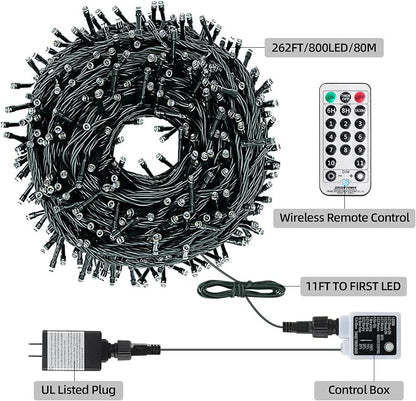 MZD8391 262FT 800LED Color Changing Christmas Light,Christmas Tree Light | Warm White & Multicolor, Waterproof, UL listed, 11 Light Mode, Remote & Timer, Memory, Fairy Lights Outdoor