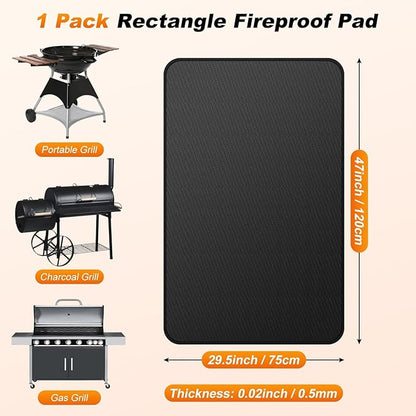 M METERXITY Under Grill Mat for Outdoor Grill, 47x29.5 Inch/ 120x75cm Rectangle Fireproof Fireplace Pad for Indoor Fire Pit, Oil-Proof Waterproof Decks & Patio BBQ Protector Mat