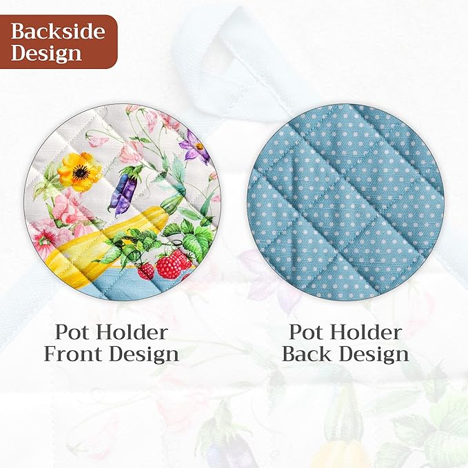 Maison d' Hermine Pot Holders 100% Cotton Heat Resistant Potholders 8" x 8" Hot Pads with Loop BBQ Cooking Baking Hotel Farmhouse Kitchen Handling Hot Pans Spring Summer (Pack of 1, Giverny)