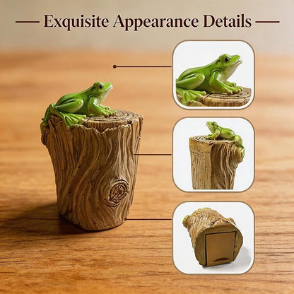 Outdoor Waterproof Frog Tree Stump Resin Garden Spare Key Hider Storage Box | Natural Wood Grain Finish, Seamlessly Blends with Shrubs & Plants, Great for Rental Properties and Vacation Homes