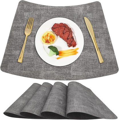 Round Table Placemats Set of 4, Faux Leather Wedge Shape Place Mats Heat Resistant Wipeable Washable Table Mats, Heavy Duty Kitchen Dining Mats(Light gray)