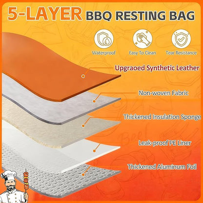 BBQ Meat Resting Blanket - Premium Faux Leather Insulated Smoker Grilling Bag for Brisket, Turkey, Pork Shoulder & Beef - Grill Accessories Gifts for Men, Dads & BBQ Lovers