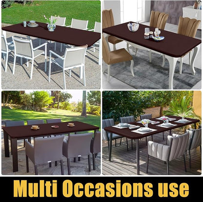 Smiry Rectangle Picnic Table Cloth, Waterproof Elastic Fitted Tablecloths for 6 Foot Tables, Washable Polyester Table Cover for Camping, Indoor and Outdoor (Coffee, 30"x72")