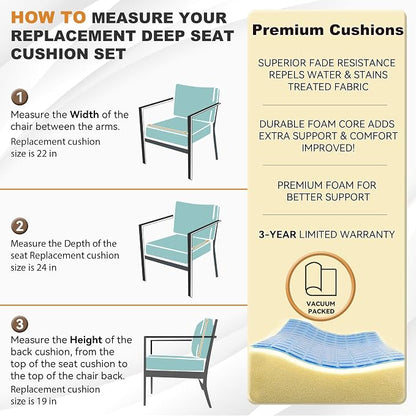 Outdoor Seat Cushion Set 24 x 22 Inch,Olefin Deep Seat Patio Cushions,Patio Furniture Cushions with Removable Cover,Rain-Proof and Fade Resistant Deep Seat Bottom & Back Cushion with Pillow,1 Set