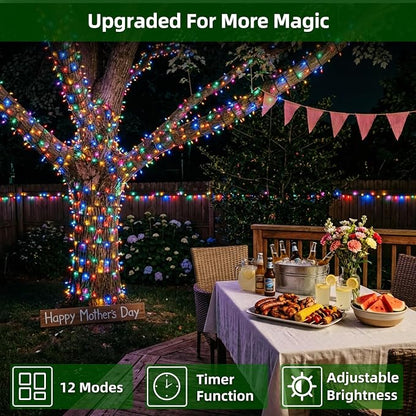 300LED Christmas Lights Outdoor Indoor Use, 12 Lighting Modes 75ft Christmas Tree Lights with Timer, Dimmable Multicolor LED StringLights Waterproof for Yard Tree Wedding Party Holiday Multicolor