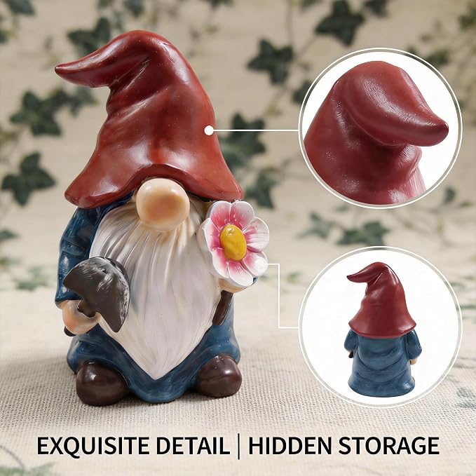 Hide a Key Outside Garden Gnomes Key Hider, 8 Inch Funny Dwarf Statue with Hidden Safe Secret Compartment, Waterproof Lock Box for Spare Keys, Outdoor Yard Patio Lawn Decor