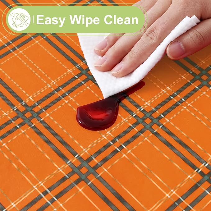 Smiry Picnic Table Cloth, Vinyl Tablecloths with Flannel Backing, 60"x102" | Waterproof Rectangle Table Cloth, Wipeable Vintage Plaid Table Cover for Indoor and Outdoor (Brown & Orange)