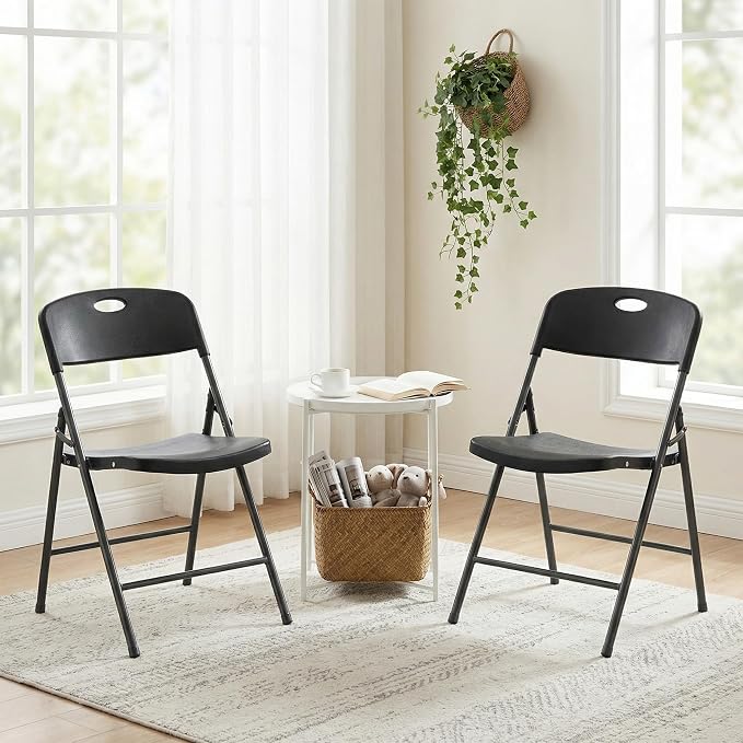 DUMOS 2 Pack Folding Chairs Heavy Duty - Plastic Stackable Portable Dining Chairs Set, Wedding, Party, Patio, Garden, for Indoor Outdoor, for Home and Office, Conference, Black