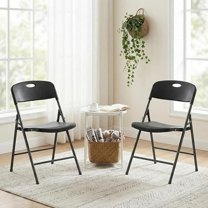 DUMOS 2 Pack Folding Chairs Heavy Duty - Plastic Stackable Portable Dining Chairs Set, Wedding, Party, Patio, Garden, for Indoor Outdoor, for Home and Office, Conference, Black