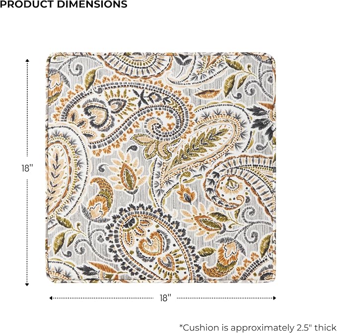 Outdoor 18 inch Square Patio Dining Chair Pads – Comfortable Fiber-Filled Seat Cushions with Ties, Reversible Polyester Fabric - Arctic Paisley, Set of 4