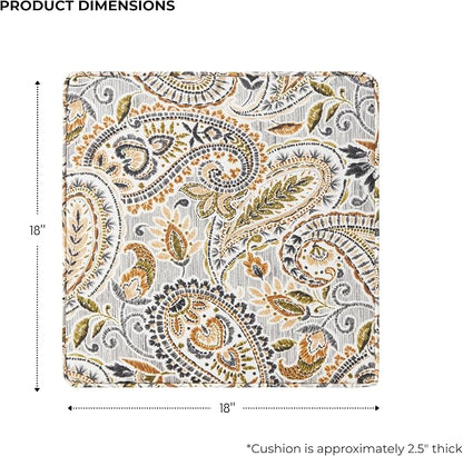 Outdoor 18 inch Square Patio Dining Chair Pads – Comfortable Fiber-Filled Seat Cushions with Ties, Reversible Polyester Fabric - Arctic Paisley, Set of 2