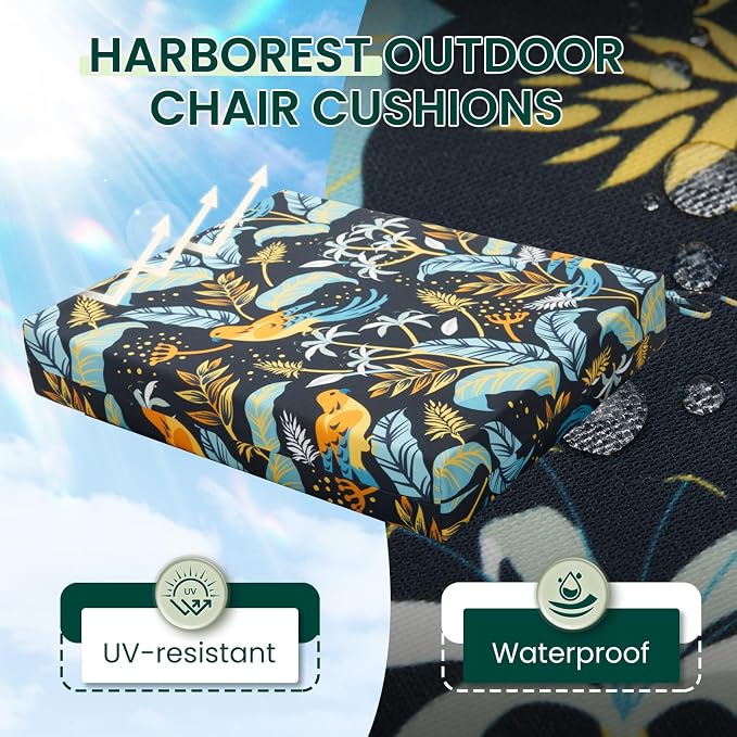 HARBOREST Outdoor Chair Cushions Set of 4, Water Resistant Patio Chair Cushions with Ties, Square Corner Outdoor Seat Cushions for Patio Furniture, 18.5"x16"x3", Philomel