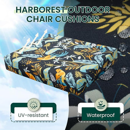 HARBOREST Outdoor Chair Cushions Set of 4, Water Resistant Patio Chair Cushions with Ties, Square Corner Outdoor Seat Cushions for Patio Furniture, 18.5"x16"x3", Philomel