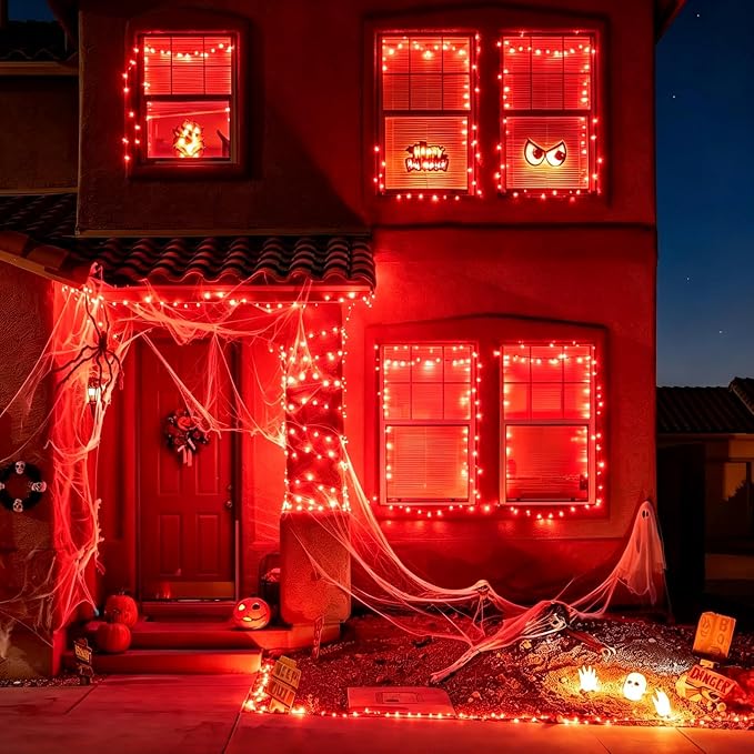 200 LED Red String Lights Halloween, 66ft Red Christmas Lights Plug in, Connectable Indoor Outdoor Use, 16 Modes Halloween Lights for Tree Bedroom Garden Yard Porch Xmas Halloween Decor