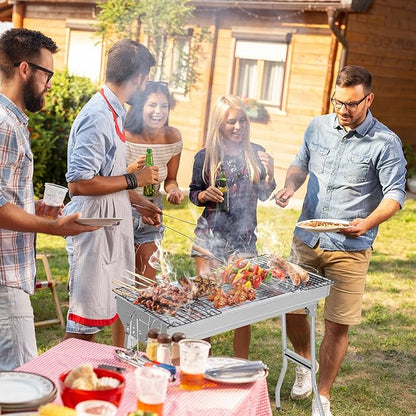 Stainless Steel BBQ Charcoal Grill, 28x 13 x 27" Portable & lFoldable Barbecue Grill, Outdoor Patio Garden Heating Smoker for Cooking Camping Hiking Picnic Garden Beach Party