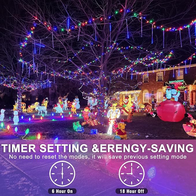 82FT 250 LED Christmas Lights Outdoor, Multicolor String Lights Indoor | Plug in Waterproof 8 Modes Clear Wire String Twinkle Lights for Bedroom Outside Patio Yard Xmas Party Holiday Decorations