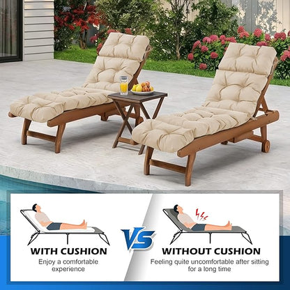 Chaise Lounge Cushions Outdoor, Waterproof & Fade Resistant Patio Lounge Chair Cushions for Outdoor Furniture, Chaise Cushion with Ties for Patio, Pool, Lawn and Beach, 75.1x22.8x4.7 Inch, Beige