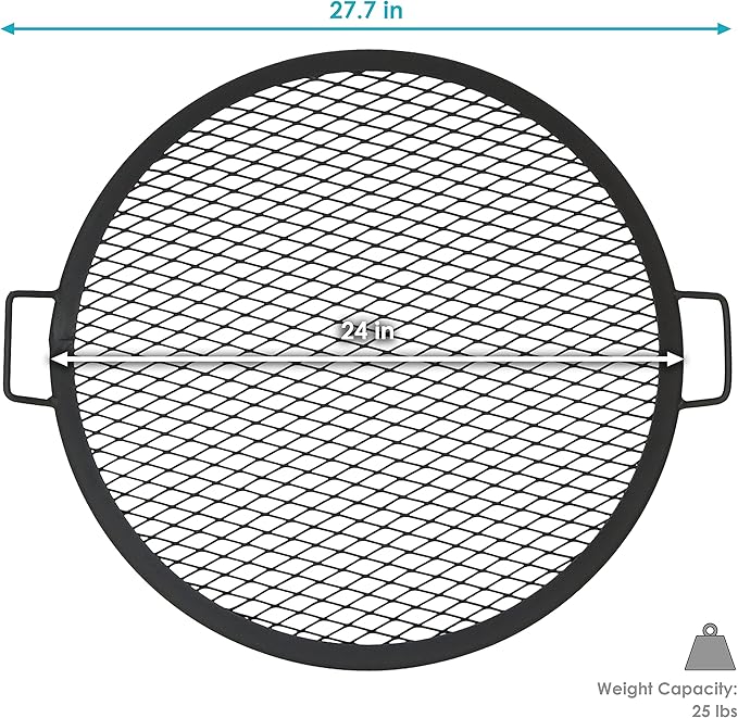 Sunnydaze X-Marks Outdoor Fire Pit Grill Grate for Cooking - Round Fire Pit Grate - Steel Campfire BBQ Grill with Handles - 24-Inch