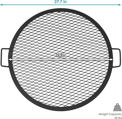 Sunnydaze X-Marks Outdoor Fire Pit Grill Grate for Cooking - Round Fire Pit Grate - Steel Campfire BBQ Grill with Handles - 24-Inch