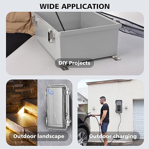 RTHIEAI Waterproof Outdoor IP67 Junction Box (7.9"x3.9"x2.8") with Mounting Plate, Hinged Clear Cover and Wall Brackets - Weatherproof ABS Plastic Electrical Enclosure for DIY Projects (200x100x70mm)