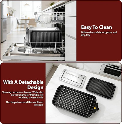 Pukomc Electric Indoor Grill,2 in 1 Indoor Grills for Kitchen with Grill Net & Non-Stick Cooking Removable Plate, Temperature Control, Dishwasher Safe, 1700W RED