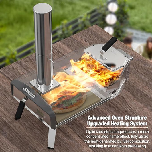 Mimiuo Outdoor Pizza Oven 12“ Wood Charcoal Fired Pizza Oven with Square Pizza Stone, Portable Pizza Stove for Outside Backyard Camping Picnics