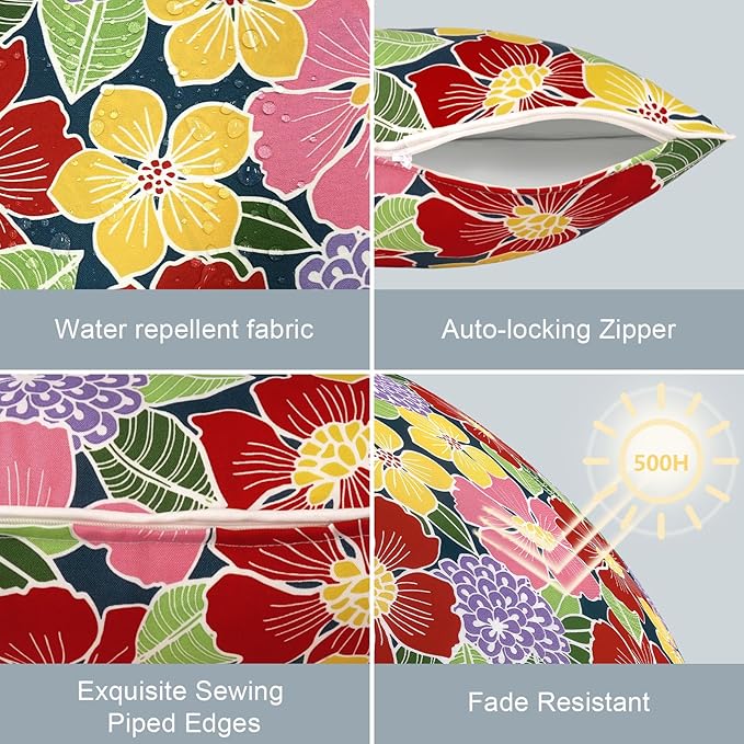 LVTXIII Outdoor/Indoor Pillow Covers, Patio Fade Resistant Throw Pillow Covers ONLY, Waterproof Farmhouse Accent Cushion Cases for Sofa Patio Couch Decoration 20"x20" Set of 2, Flower Bloom