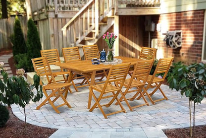 East West Furniture DEBS9CWNA 9 Piece Outdoor Patio Dining Sets Includes a Rectangle Acacia Wood Table and 8 Folding Side Chairs, 40x72 Inch, Natural Oil