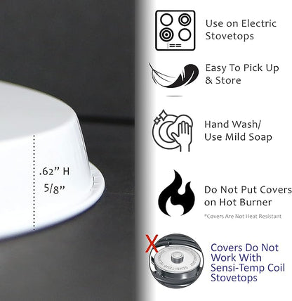 Reston Lloyd, Burner Covers For Electric Stovetop, Decorative Lightweight Tin Covers, Set of 4 (2-8 inch & 2-10 inch), Conceals Messy Drip Pans, White