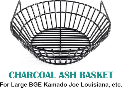 Charcoal Ash Basket for Large Big Green Egg Grill, Kamado Classic, Pit Boss, Louisiana Grills, Primo Kamado and Large Grill Dome, Heavy Duty Porcelain Steel