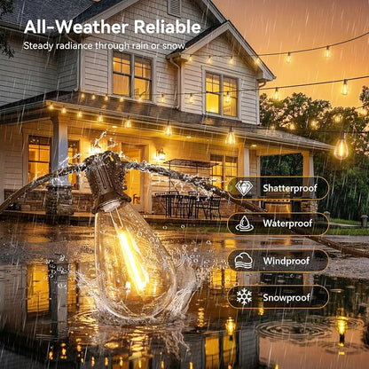 50FT Outdoor String Lights with Remote, Waterproof Patio Lights with 18+1 Shatterproof LED Bulbs,Dimmable Hanging Decor for Backyard Garden Porch Bistro, Timer & 3 Modes,2200K Warm White